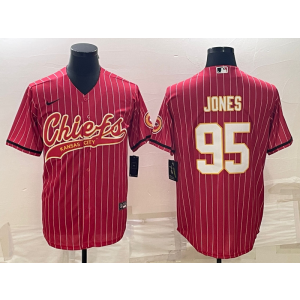 Nike Chiefs 95 Chris Jones Red Stripe Vapor Baseball Limited Men Jersey