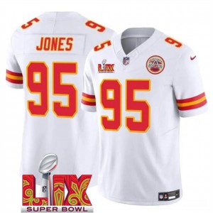 Nike Chiefs 95 Chris Jones White 2025 Super Bowl LIX F.U.S.E. Vapor Limited Men Jersey