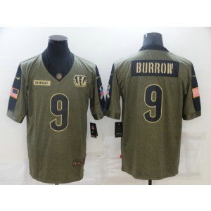 Nike Cincinnati Bengals 9 Joe Burrow 2021 Olive Salute To Service Limited Men Jersey