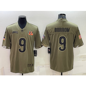 Nike Cincinnati Bengals 9 Joe Burrow Olive 2022 Salute To Service Limited Men Jersey