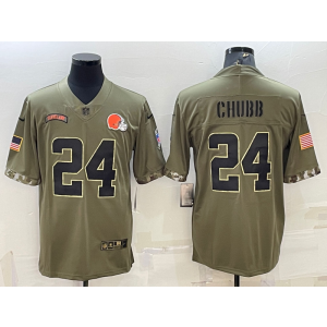 Nike Cleveland Browns 24 Nick Chubb Olive 2022 Salute To Service Limited Men Jersey