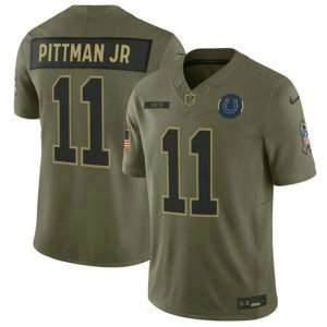 Nike Colts 11 Michael Pittman Jr. Olive 2025 Salute to Service F.U.S.E. Vapor Limited Men Jersey