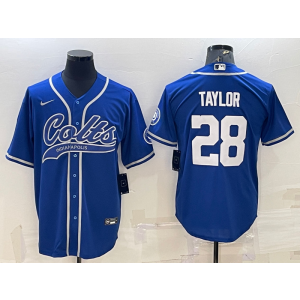 Nike Colts 28 Jonathan Taylor Blue Vapor Baseball Limited Men Jersey