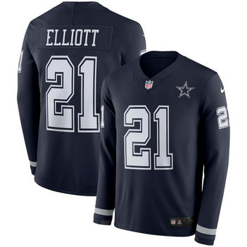 Nike Cowboys #21 Ezekiel Elliott Navy Long Sleeve Limited Jersey