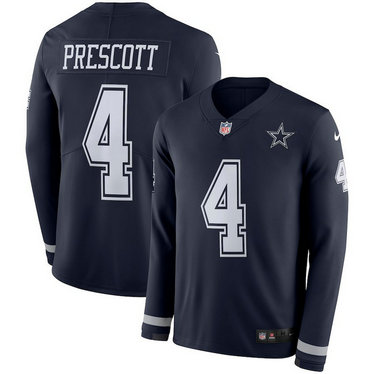 Nike Cowboys #4 Dak Prescott Navy Long Sleeve Limited Jersey