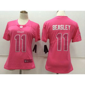Nike Cowboys 11 Cole Beasley Pink Stitched NFL Limited Rush Fashion Women Jersey