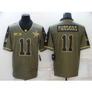 Nike Cowboys 11 Micah Parsons 2021 Olive Gold Salute To Service Limited Men Jersey