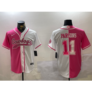 Nike Cowboys 11 Micah Parsons Pink White Split Vapor Baseball Limited Men Jersey