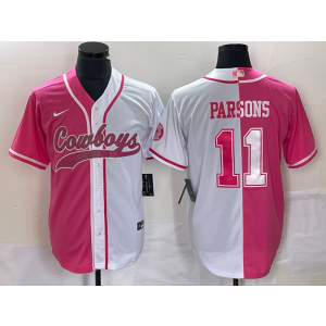 Nike Cowboys 11 Micah Parsons White Pink Split Baseball Vapor Limited Men Jersey