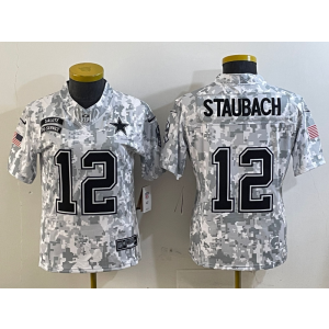 Nike Cowboys 12 Roger Staubach Arctic Camo 2024 F.U.S.E. Salute to Service Limited Women Jersey (Runs Small)