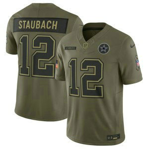 Nike Cowboys 12 Roger Staubach Olive 2025 Salute to Service F.U.S.E. Vapor Limited Men Jersey
