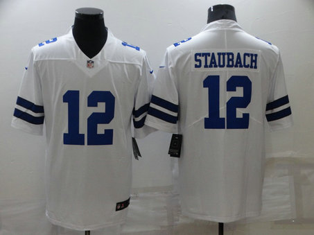 Nike Cowboys 12 Roger Staubach White Vapor Untouchable Limited Jersey