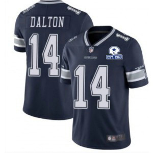 Nike Cowboys 14 Andy Dalton Navy With Est 1960 Patch Limited Men Jersey