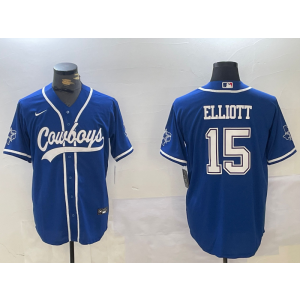 Nike Cowboys 15 Ezekiel Elliott Blue Vapor Baseball Limited Men Jersey
