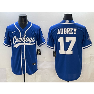 Nike Cowboys 17 Aubrey Blue Baseball Vapor Limited Men Jersey