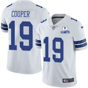 Nike Cowboys 19 Amari Cooper White With Est 1960 Patch Limited Men Jersey