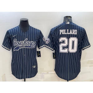 Nike Cowboys 20 Tony Pollard Blue Stripe Vapor Baseball Limited Men Jersey