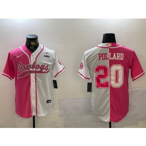Nike Cowboys 20 Tony Pollard Pink White Split Vapor Baseball Limited Men Jersey