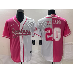 Nike Cowboys 20 Tony Pollard White Pink Split Baseball Vapor Limited Men Jersey