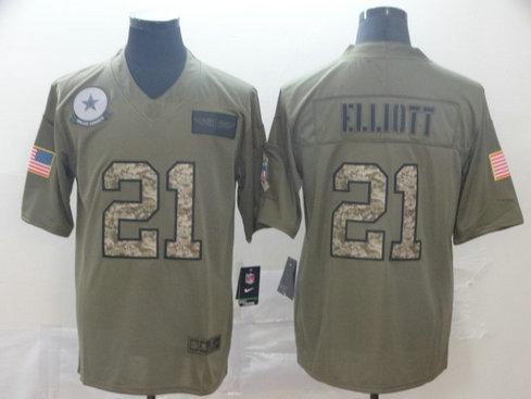 Nike Cowboys 21 Ezekiel Elliott 2019 Olive Camo Salute To Service Limited Jersey