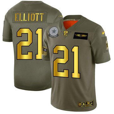 Nike Cowboys 21 Ezekiel Elliott 2019 Olive Gold Salute To Service Limited Jersey