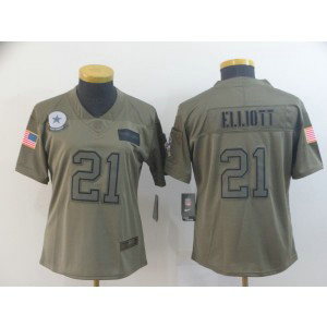 Nike Cowboys 21 Ezekiel Elliott 2019 Olive Salute To Service Limited Women Jersey