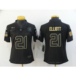 Nike Cowboys 21 Ezekiel Elliott 2020 Black Camo Salute To Service Limited Women Jersey