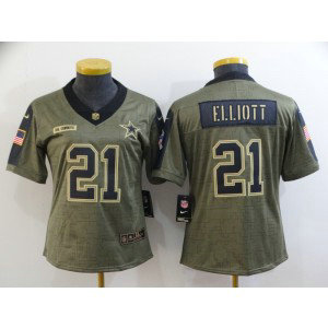 Nike Cowboys 21 Ezekiel Elliott 2021 Olive Salute To Service Limited Women Jersey