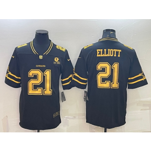 Nike Cowboys 21 Ezekiel Elliott 2022 New Black Gold Vapor Limited Men Jersey