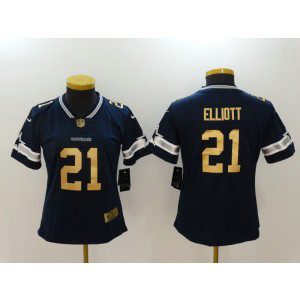 Nike Cowboys 21 Ezekiel Elliott Navy Gold Vapor Untouchable Limited Women Jersey