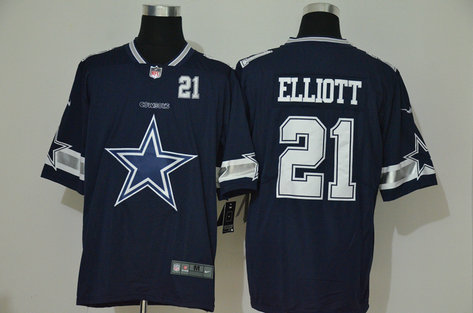 Nike Cowboys 21 Ezekiel Elliott Navy Team Big Logo Number Vapor Untouchable Limited Jersey