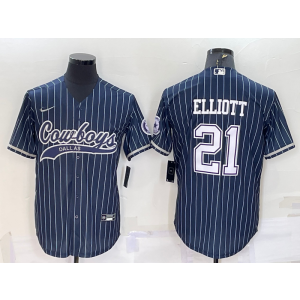 Nike Cowboys 21 Ezekiel Elliott Navy Vapor Baseball Limited Men Jersey