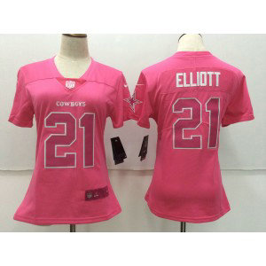 Nike Cowboys 21 Ezekiel Elliott Pink Stitched NFL Limited Rush Fashion Women Jersey