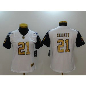 Nike Cowboys 21 Ezekiel Elliott White Color Rush Gold Limited Women Jersey