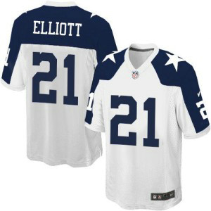 Nike Cowboys 21 Ezekiel Elliott White Thanksgiving Youth 2016 NFL Draft Throwback Jersey