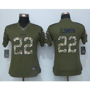 Nike Cowboys 22 E.Smith Green Salute To Service Women Limited Jersey