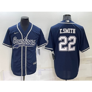 Nike Cowboys 22 Emmitt Smith Blue Vapor Baseball Limited Men Jersey