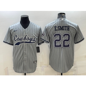 Nike Cowboys 22 Emmitt Smith Grey With Patch Vapor Baseball Limited Men Jersey