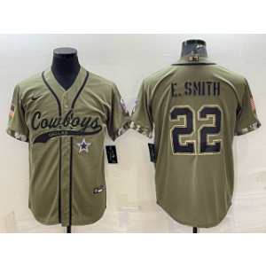 Nike Cowboys 22 Emmitt Smith Olive 2022 Salute To Service Baseball Logo Limited Men Jersey