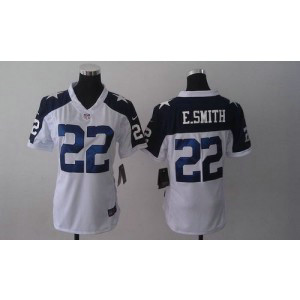 Nike Cowboys 22 Emmitt Smith White Thanksgiving Throwback Women's Embroidered NFL Jersey 