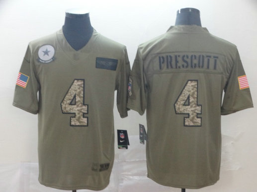 Nike Cowboys 4 Dak Prescott 2019 Olive Camo Salute To Service Limited Jersey