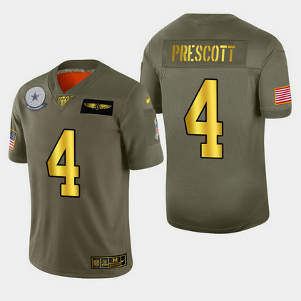 Nike Cowboys 4 Dak Prescott 2019 Olive Gold Salute To Service 100th Season Limited Jersey