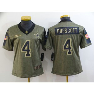 Nike Cowboys 4 Dak Prescott 2021 Olive Salute To Service Limited Women Jersey