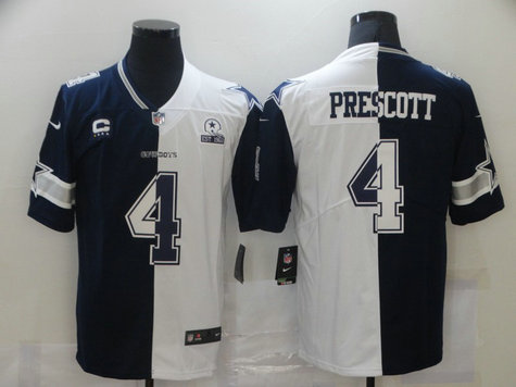Nike Cowboys 4 Dak Prescott Black And White Split Est 1960 Patch Vapor Untouchable Limited Jersey