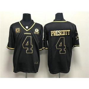 Nike Cowboys 4 Dak Prescott Black Gold With 1960 Patch 4-Star C Patch Vapor Limited Men Jersey