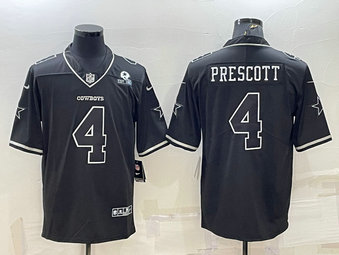 Nike Cowboys 4 Dak Prescott Black Shadow Est 1960 Patch Vapor Limited Jersey