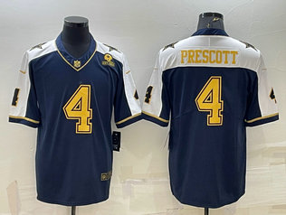 Nike Cowboys 4 Dak Prescott Navy Gold Est 1960 Patch Thanksgiving Limited Jersey