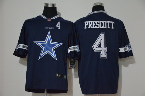 Nike Cowboys 4 Dak Prescott Navy Team Big Logo Number Vapor Untouchable Limited Jersey
