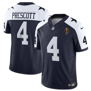 Nike Cowboys 4 Dak Prescott Navy Thanksgiving 2023 F.U.S.E Vapor Limited Men Jersey with walter payton patch