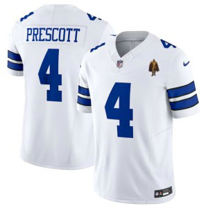 Nike Cowboys 4 Dak Prescott White 2023 F.U.S.E Vapor Limited Men Jersey with walter payton patch